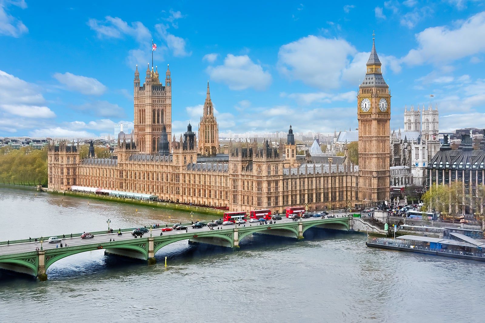 The Houses of Parliament and Westminster Bridge seen from the river