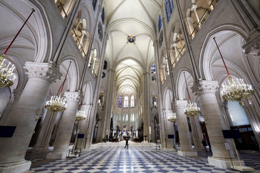 The nave of Notre-Dame Cathedral, reopened after restoration